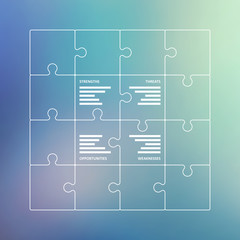 Colorful puzzle pieces forming a square swot diagram