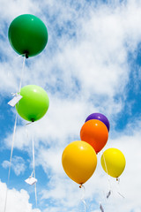 Bunch of colorful balloons in blue sky