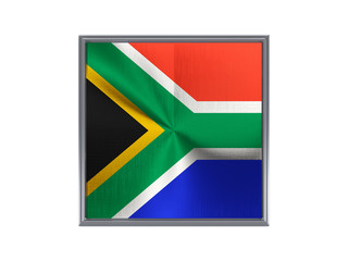 Square metal button with flag of south africa