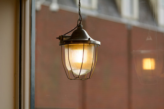 Light fitting in cafe window
