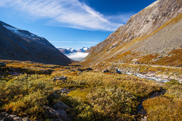 sunny autumn view Norway Gamle Strynefjellsvegen