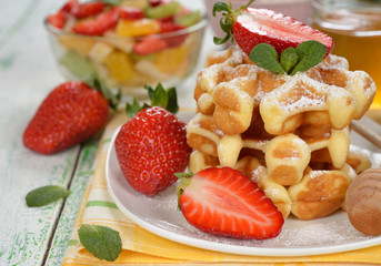 Waffles with strawberries