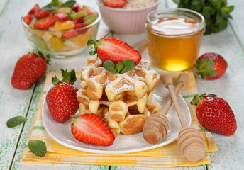 Waffles with strawberries