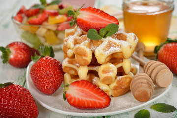 Waffles with strawberries