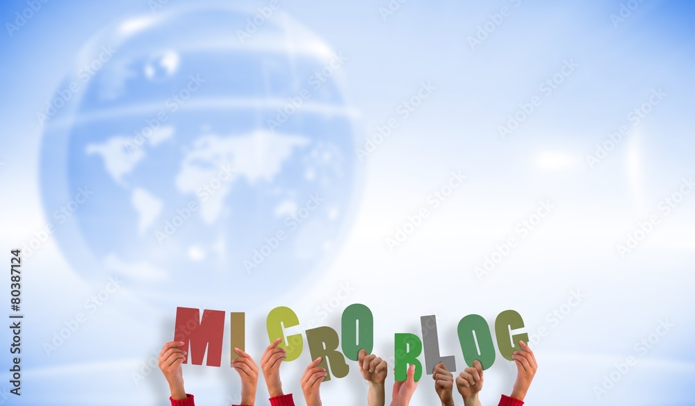Aufkleber Composite image of hands showing microblog