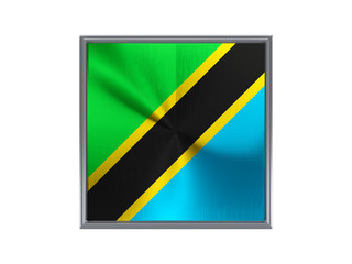 Square metal button with flag of tanzania