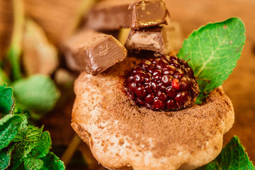 muffin spilled with chocolate and mint