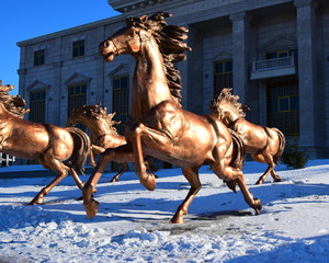 Copper sculpture of a horse racing - in Astana, Kazakhstan
