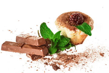 muffins with chocolate decorated with mint