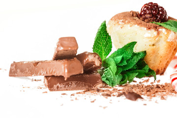 muffins with chocolate decorated with mint