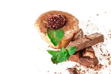 muffins with chocolate decorated with mint