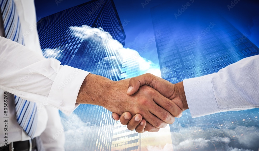 Aufkleber composite image of close-up shot of a handshake in office