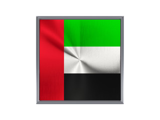 Square metal button with flag of united arab emirates