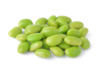 Green soybeans on white background