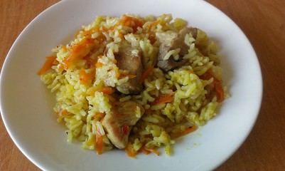 Pilau on white plate