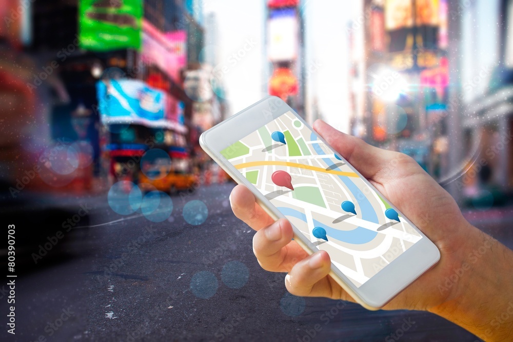 Aufkleber Composite image of man using map app on phone