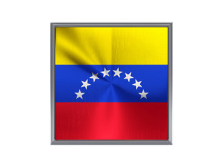 Square metal button with flag of venezuela