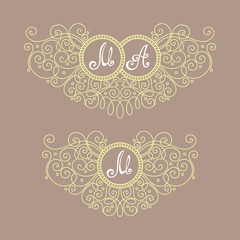 Vector Vintage Template with Ornate Monogram. Hand Drawn Border 