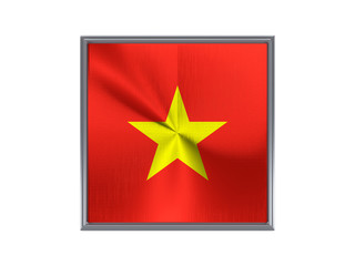 Square metal button with flag of vietnam