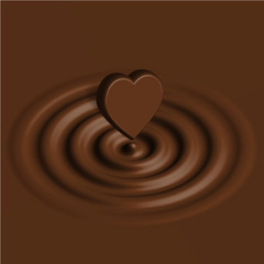 Liquid chocolate waves with chocolate heart