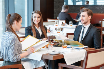 Business deals during lunch at the buffet restaurant