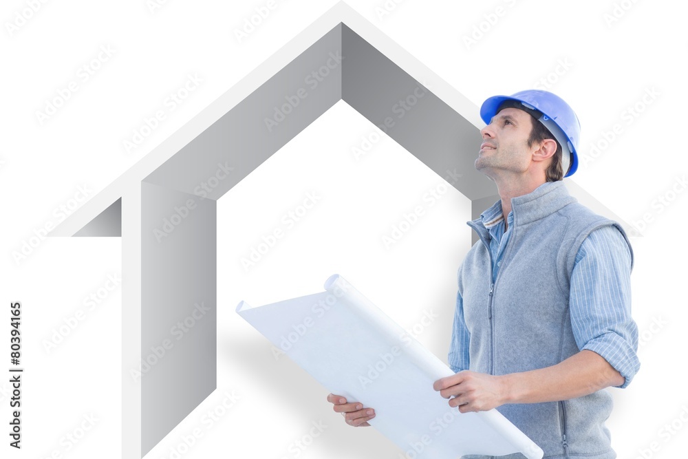 Poster Composite image of architect with blueprint