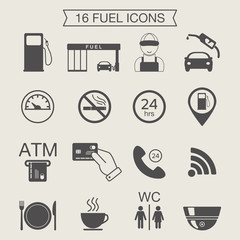 Gas station icons. Fuel icons. Monochrome. Vector