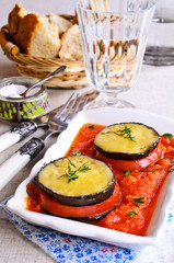 Baked eggplant with tomato and cheese