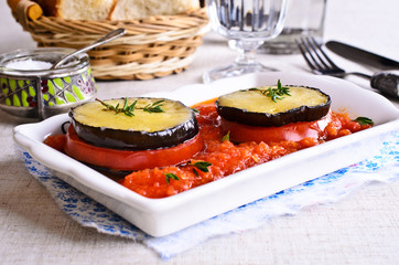 Baked eggplant with tomato and cheese