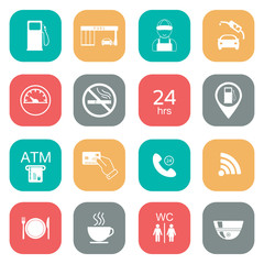 Set of gas station icons. Fuel glyph icons. Flat color. Vector
