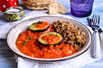 Baked eggplant with tomato and cheese