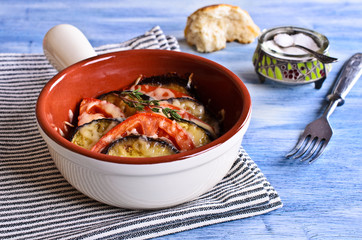 Casserole of eggplant and tomato with cheese