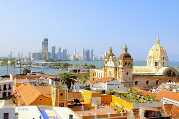 Historic center of Cartagena, Colombia with the Caribbean Sea