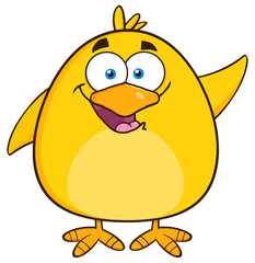 Happy Yellow Chick Cartoon Character Waving