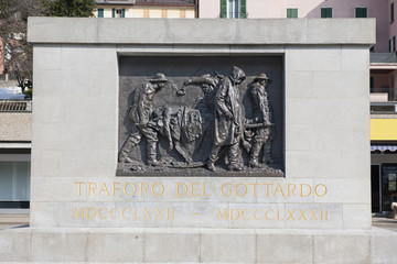 Denkmal für die Opfer beim Bau des Gotthardeisenbahntunnels, Airolo, Tessin, Schweiz