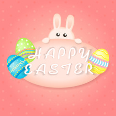 Happy Easter Card with Easter Eggs and Rabbit