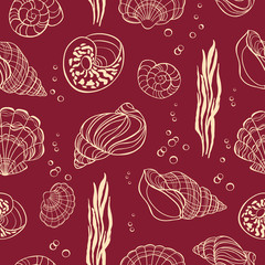 Hand drawn seashells seamless pattern