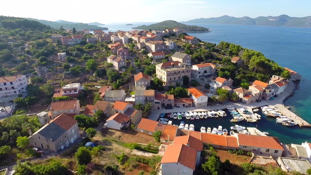 Aerial footage of harbour in Croatia