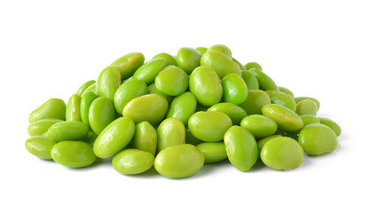 Green soybeans on white background