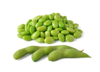 Green soybeans on white background
