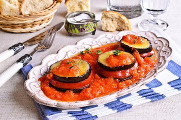 Baked eggplant with tomato and cheese