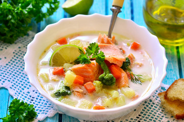 Chowder with trout.