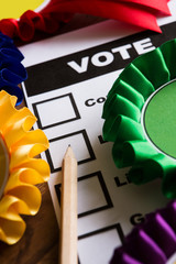 Selection Of Political Rossettes On Ballot Paper For Political E © Daisy Daisy