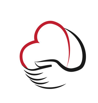 Logo Heart and hands concept of love, help and charity vector