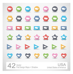 Flat Design Vector Maps with shadow - United States of America