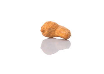 Roasted and salted cashew nut over white background