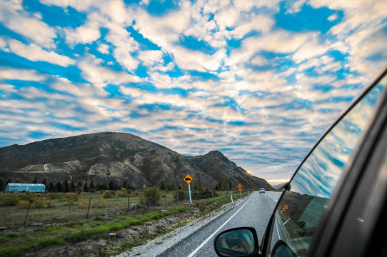 Drive on the road with Beautiful sky in New Zealand