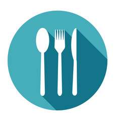 Knife, Fork and Spoon Icons set in flat style with long shadows