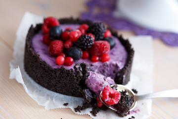 Mascarpone cottage cheese cake decorated with berries