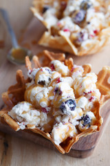 Berry ice creame in waffle with sweet sauce